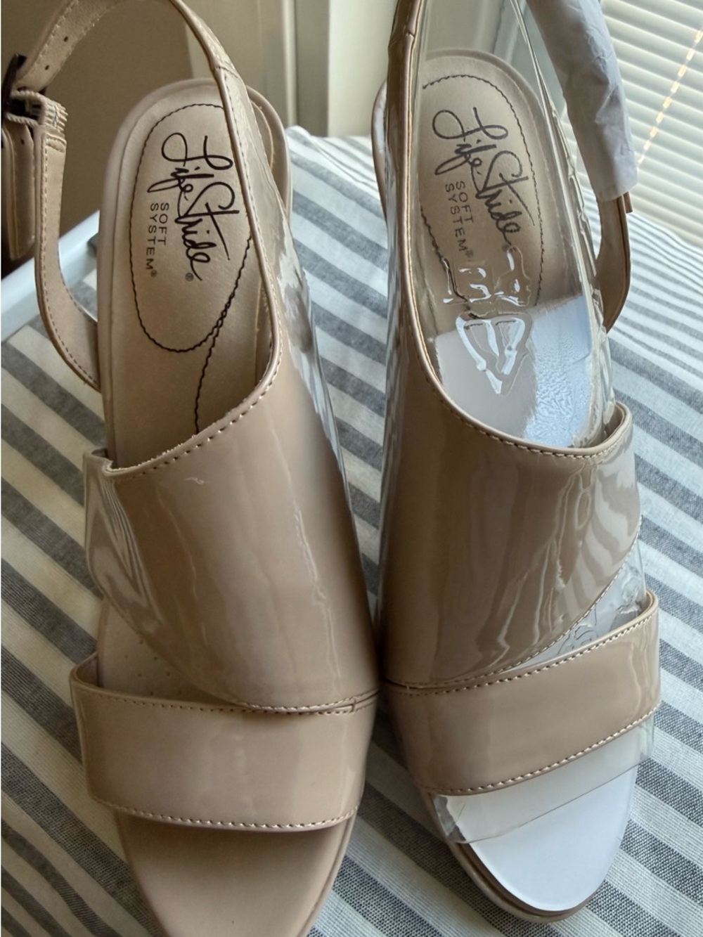 Life Stride Patent Nude Beige Slingback Heels